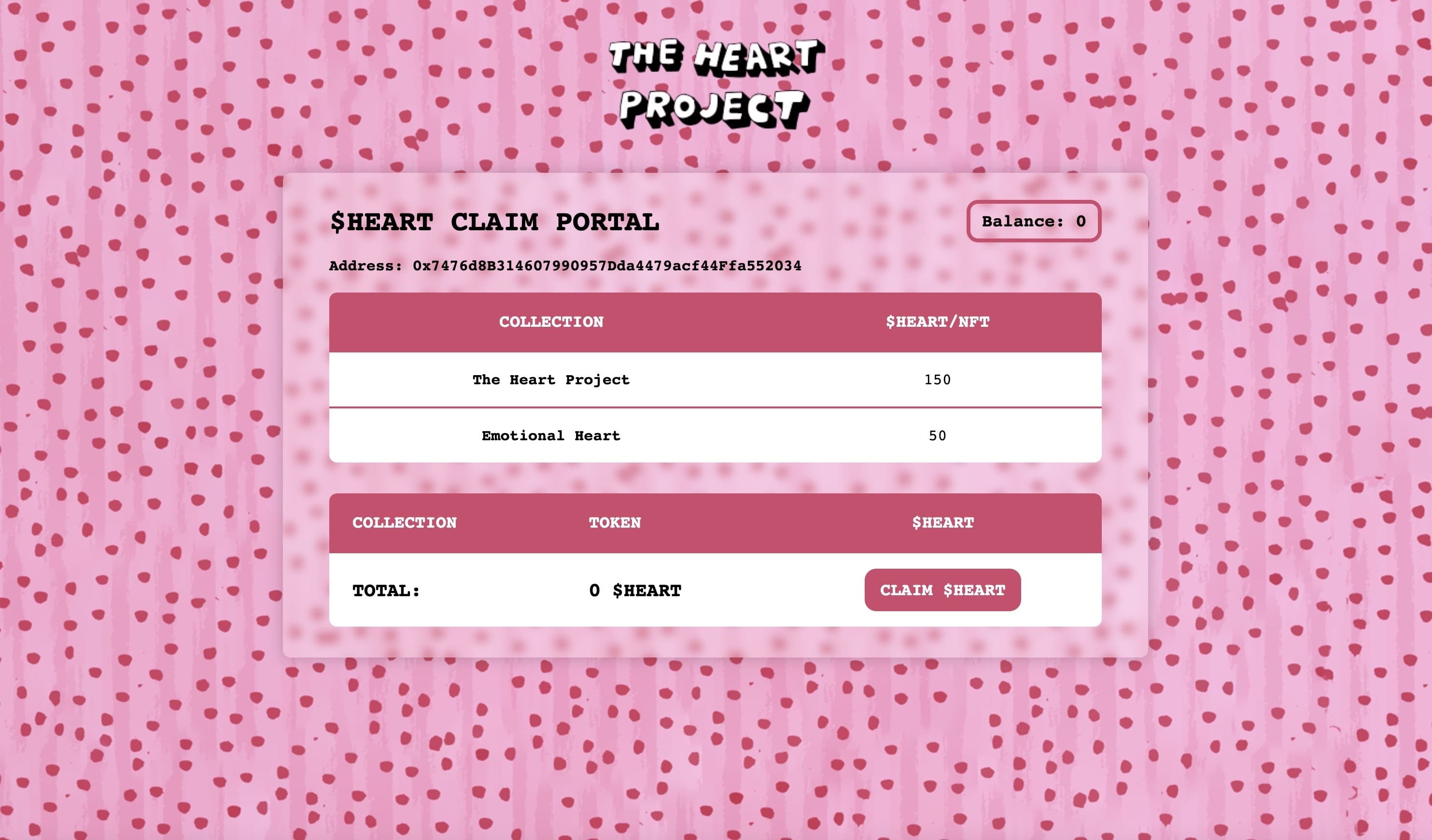 The Heart Project Coin Claim - Frontend Developmemt